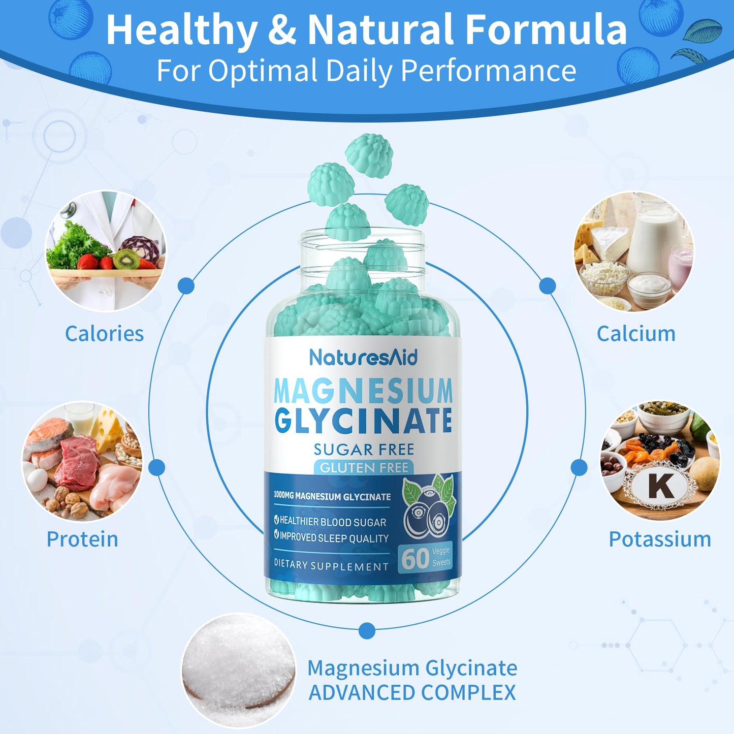 Magnesium Glycinate Gummies 1000mg – Sugar Free, Mood & Sleep Support (2-Pack)