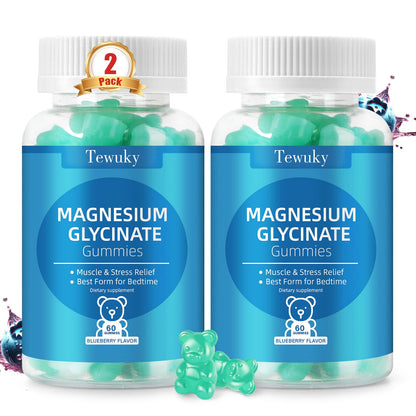 Magnesium Glycinate Gummies – Sugar-Free, Vegan Blueberry (2 Bottles) for Sleep, Stress & Muscle Support