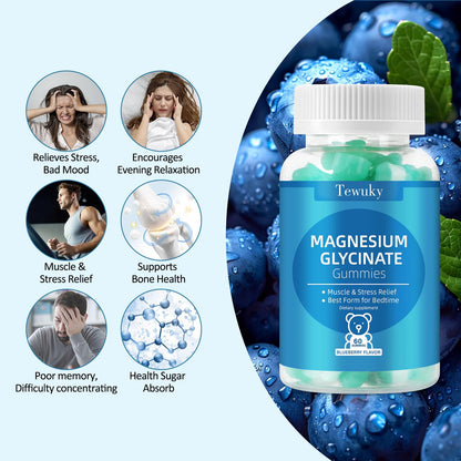 Magnesium Glycinate Gummies – Sugar-Free, Vegan Blueberry (2 Bottles) for Sleep, Stress & Muscle Support