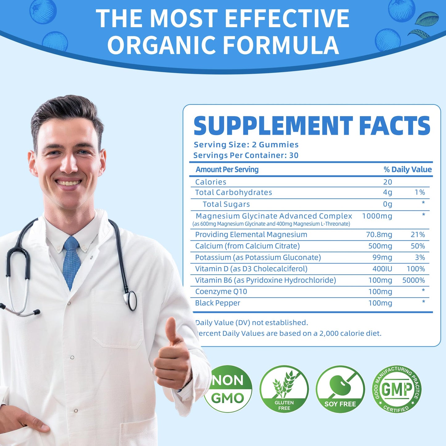 Magnesium Glycinate Gummies 1000mg – Sugar Free, Mood & Sleep Support (2-Pack)