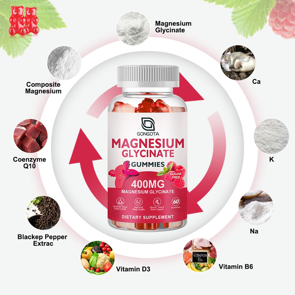 Magnesium Glycinate Gummies 400 mg with 100 mg Composite Magnesium – Sugar Free, 60 Gummies