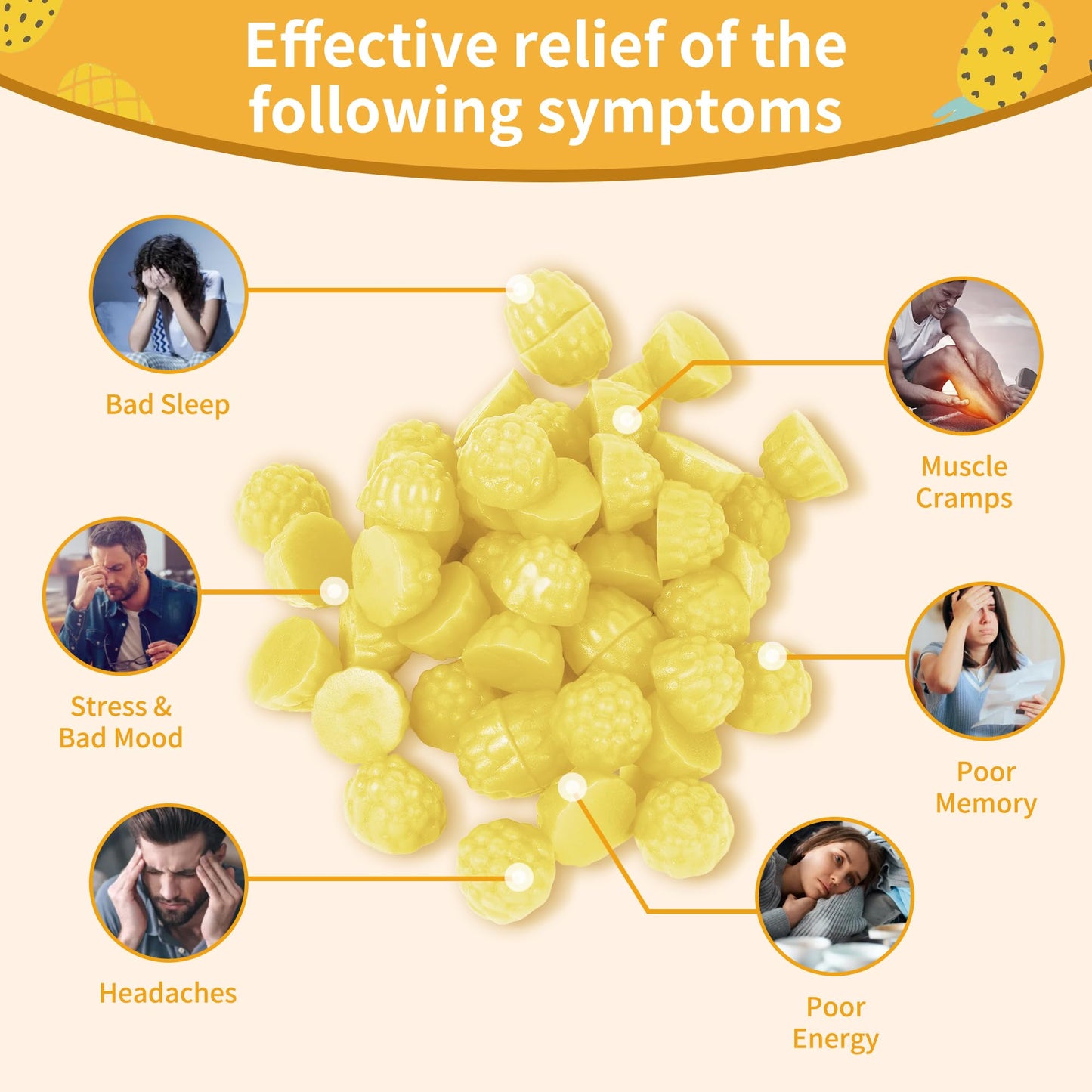 Magnesium Glycinate Gummies 1000mg – Sugar Free with Vitamin D, B6 & CoQ10 (60 Pineapple Gummies)