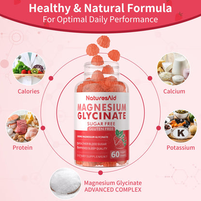 Magnesium Glycinate Gummies 1000mg - Sugar Free Calm Mood & Sleep Support (120 Strawberry Gummies) - 2 Pack