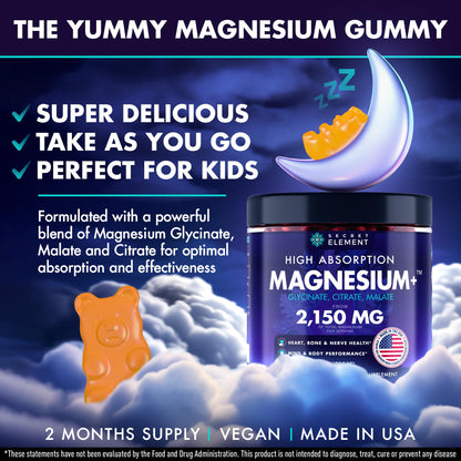 Magnesium Glycinate Gummies 2150MG – High Absorption, Sugar Free, Orange