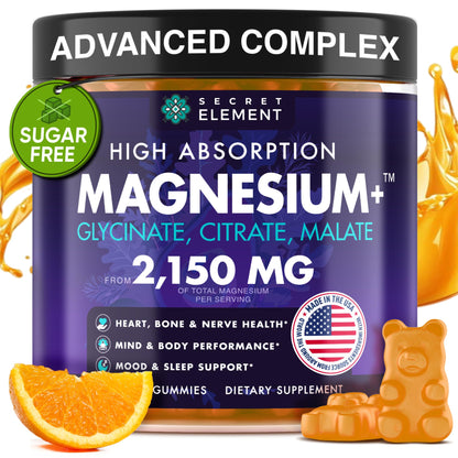 Magnesium Glycinate Gummies 2150MG – High Absorption, Sugar Free, Orange