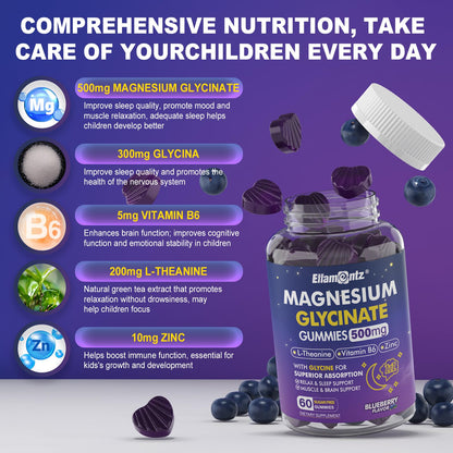 Magnesium Glycinate Gummies 250mg per Gummy (500mg/2) – Sugar Free, No Melatonin (Adults & Kids 6+)