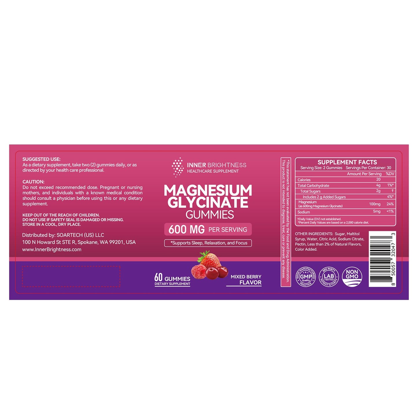 Inner Brightness Magnesium Glycinate Plus Gummies – 860mg | Sugar-Free, Gluten-Free, Non-GMO (120 Count)