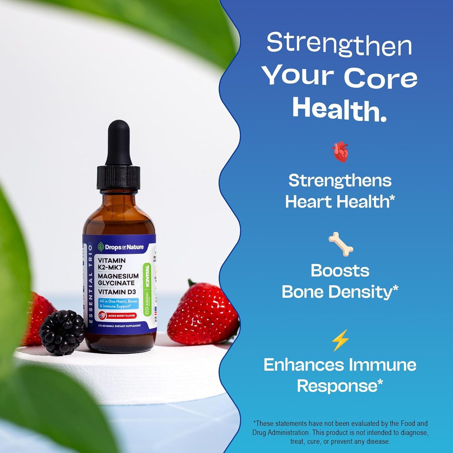 Magnesium Glycinate + K2 & D3 Liquid - GMO-Free (Mixed Berry) 60 mL