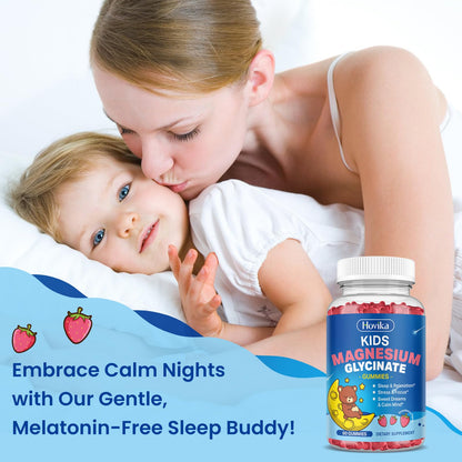 Magnesium Glycinate Gummies for Kids – Sleep, Calm & Focus | L-Theanine, Omega-3, Vitamin D3, Zinc | Sugar Free Strawberry 60ct