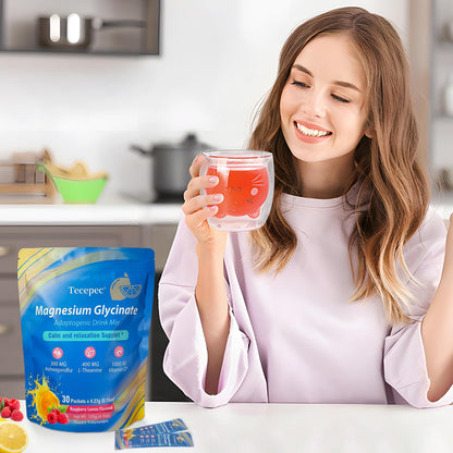 Cortisol Powdered Drink Mix with Magnesium Glycinate, L-Theanine, Ashwagandha & Vitamin D3 – Raspberry Lemonade, 30 Packets