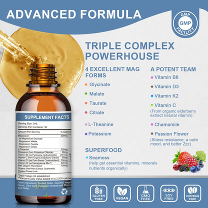 Magnesium Glycinate Liquid Drop – Triple Absorption for Nerves, Sleep & Muscles (Sugar-Free)