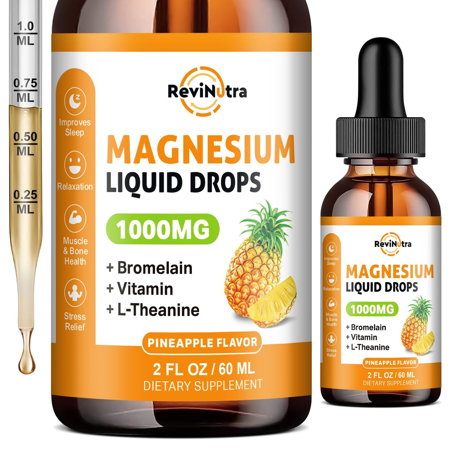 Magnesium Glycinate Liquid Drops 1000mg | Sleep, Calm & Digestion | Pineapple Flavor