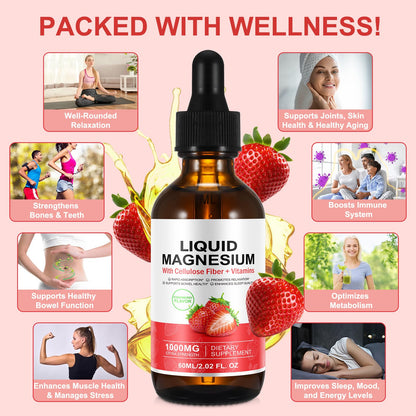Magnesium Glycinate Liquid 1500mg - Stress Relief & Sleep Support (Strawberry, 60ml)
