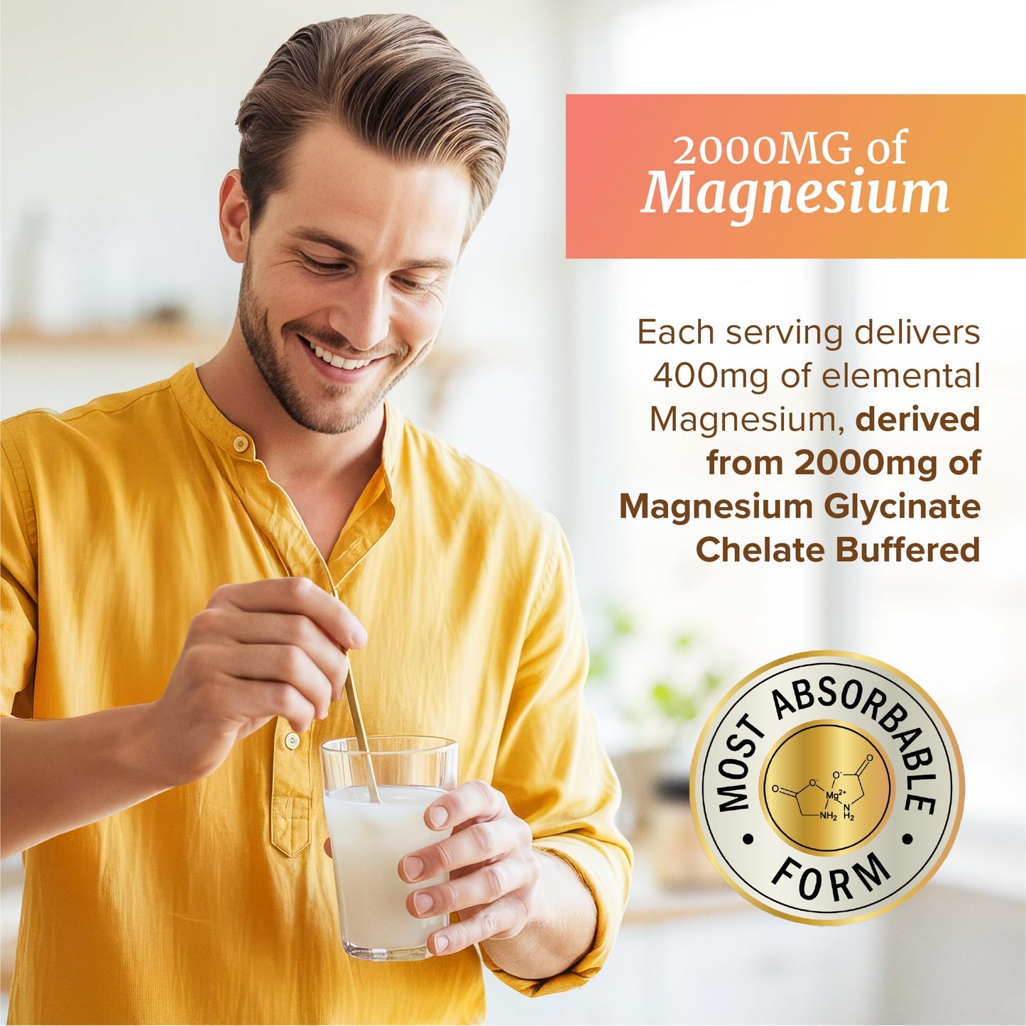 Magnesium Glycinate Powder 400MG – Sleep & Relaxation Support | Peach Mango Flavor Drink | 225g (30 Servings) | Vegan, Gluten-Free, Non-GMO