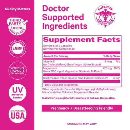 Pink Stork Magnesium Glycinate with Vitamin D for Women | 60 Capsules Berry Essence