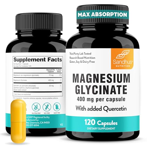 Magnesium Glycinate 400mg with Quercetin – 120 Count for Sleep & Relaxation