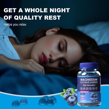 Blueberry Magnesium Glycinate Gummies 400mg – Sugar Free, Gelatin Free, Vegan, 60 Day Supply