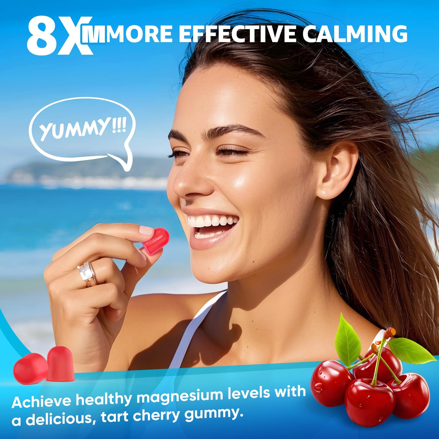 Magnesium Gummies 400mg - 8-in-1 Magnesium Complex with Ashwagandha, D3 & B12 | Vegan 60 Ct