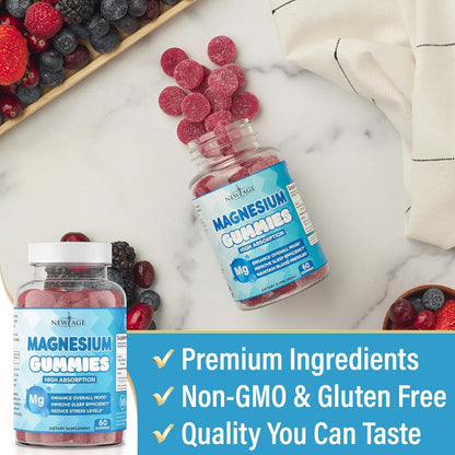 Magnesium Gummies – Calming Anti-Stress, Raspberry Flavor, Vegan, Gluten-Free, Non-GMO (60 Count) | New Age