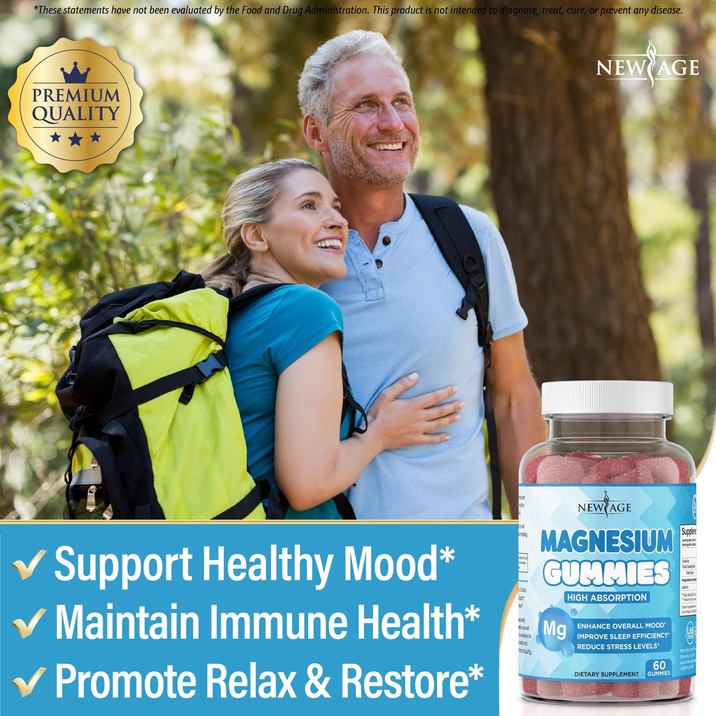 Magnesium Gummies - Calming Anti-Stress, Vegan, Gluten-Free, Non-GMO | 120 Count | New Age