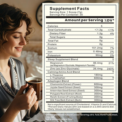 Dream Cocoa Magnesium Hot Cocoa – Melatonin-Free Sleep Support with Reishi, L-Theanine & Zinc Glycinate | 30 Servings