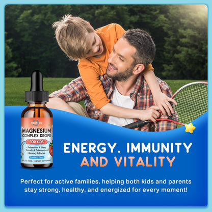 Magnesium for Kids – Strawberry Glycinate Drops with Calcium, Zinc, D3/K2 (2 Pack)