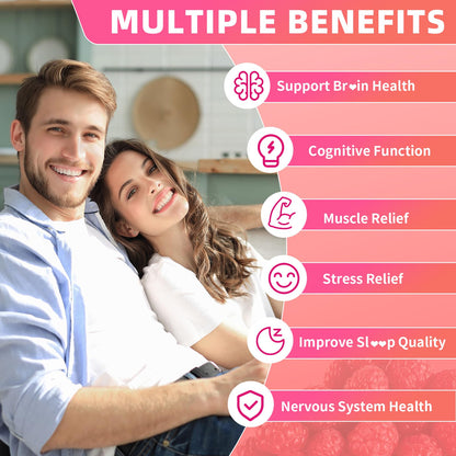 Magnesium L-Threonate Gummies 1000mg – Sugar-Free Raspberry Flavor for Kids & Adults | Muscle & Nervous System Support