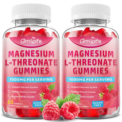 2 Pack Magnesium L-Threonate Gummies 1000MG – Sugar-Free Raspberry (120 Count)