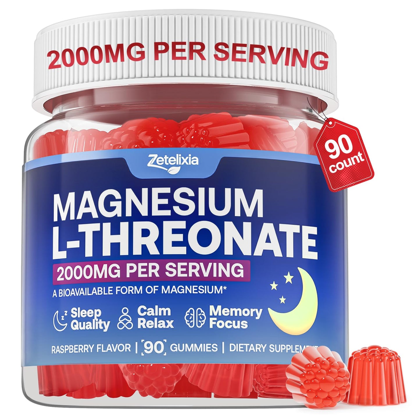 90 Count Magnesium L-Threonate Gummies 2000mg – Cognition & Sleep Support