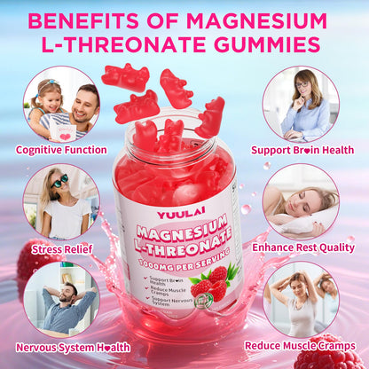 Pack of 2 Magnesium L-Threonate Gummies - Sugar-Free 1000MG Raspberry, 60 Count