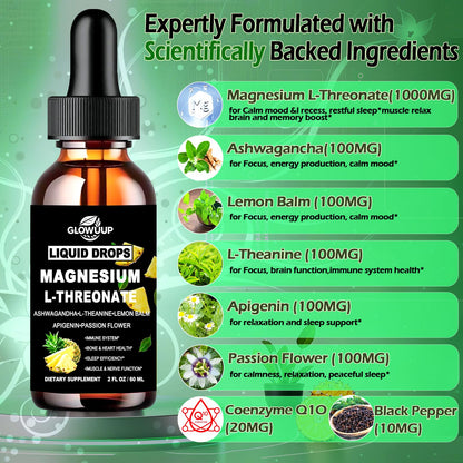 Magnesium L-Threonate Liquid Drops 1000 mg – Sleep, Memory & Brain Support | Fast Absorption