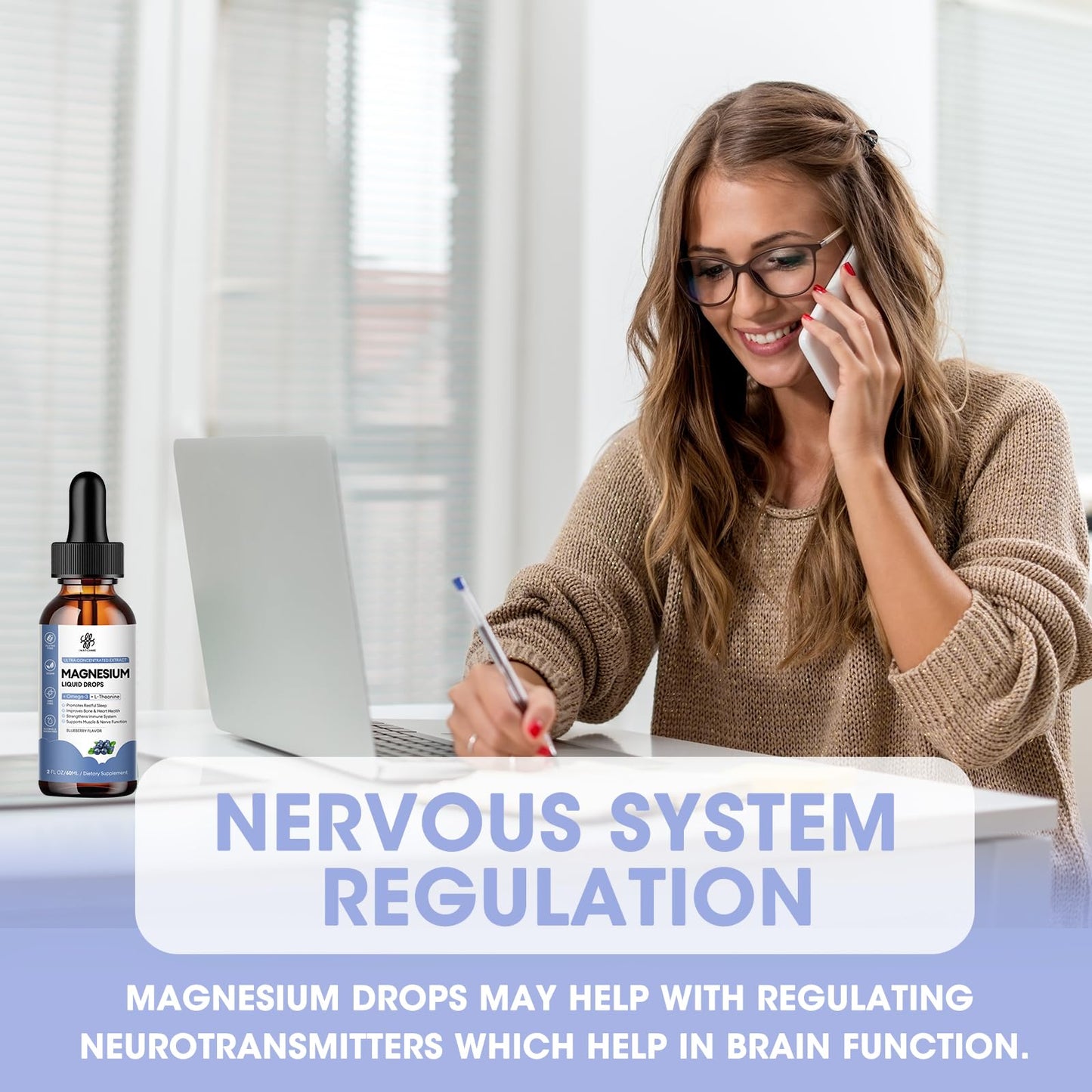 (2 Pack) Magnesium Glycinate Liquid Drops with Omega-3, L-Theanine, D3, B6, B12 – Calm & Sleep