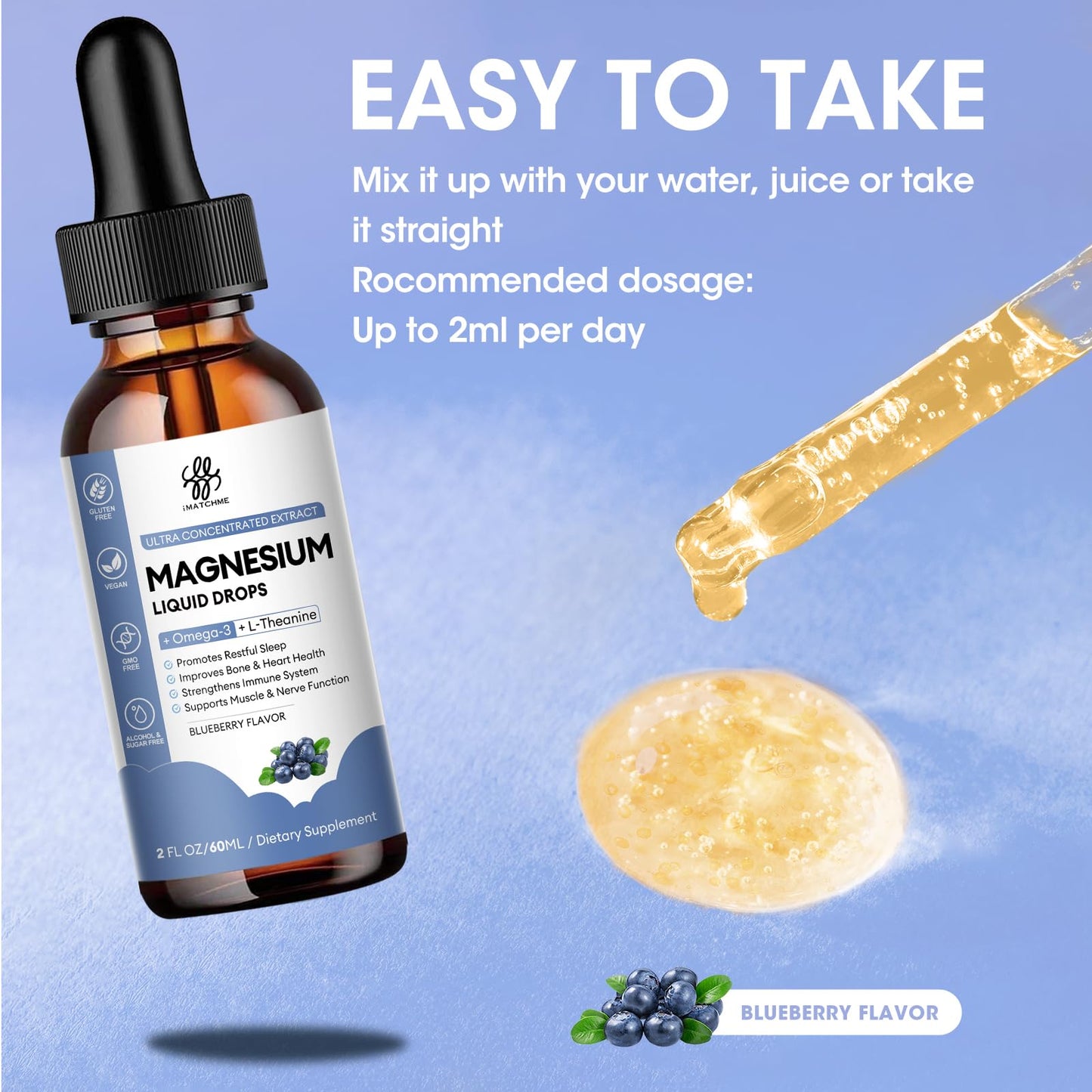 (2 Pack) Magnesium Glycinate Liquid Drops with Omega-3, L-Theanine, D3, B6, B12 – Calm & Sleep