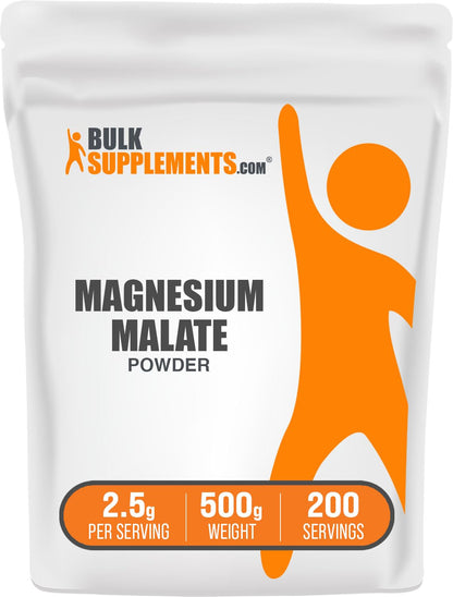 Magnesium Malate Powder | High Bioavailability, Gluten Free, 2.5g/Serving – 500g | BulkSupplements