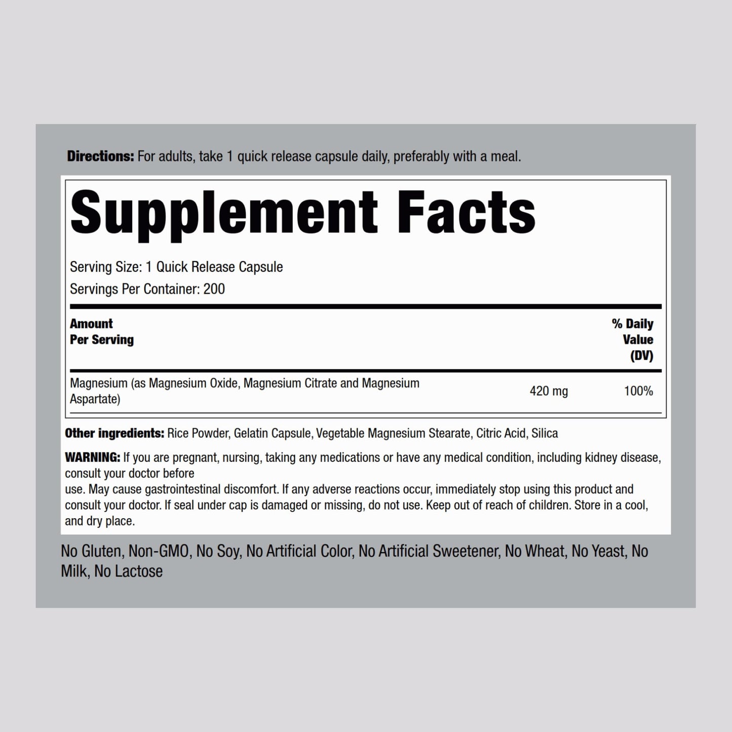 Piping Rock Triple Magnesium Complex 420 mg | 200 Capsules | Pack of 2