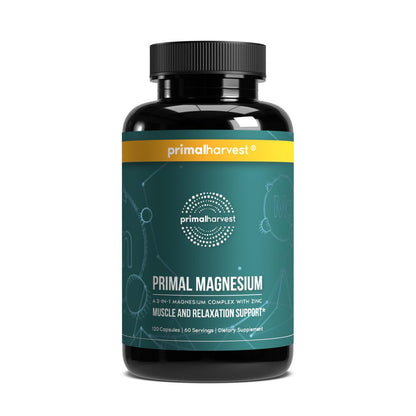 Magnesium Supplement Complex 310mg by Primal Harvest – Glycinate, Citrate, Malate & Zinc | 120 Capsules
