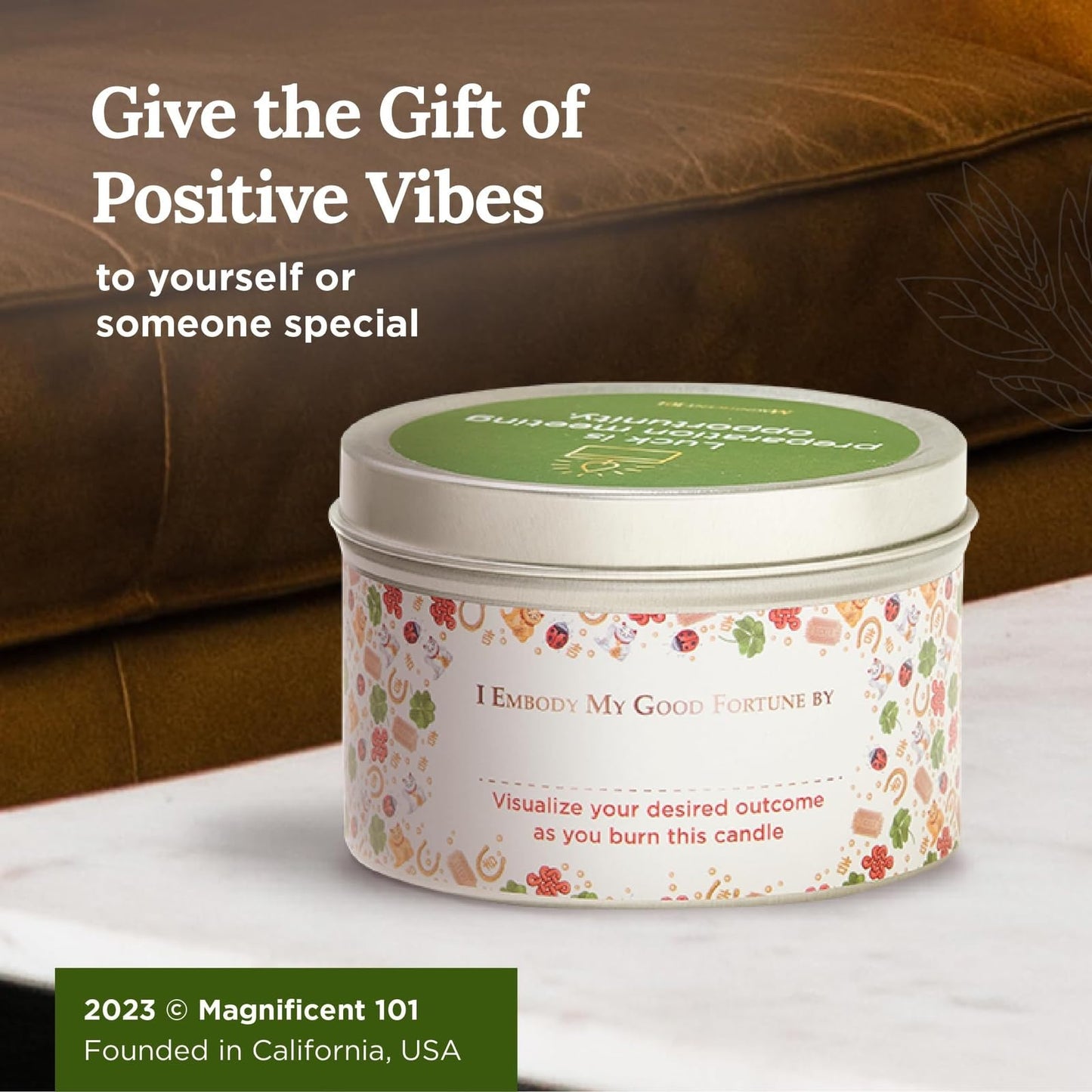 Magnificent 101 Good Vibes Manifestation Candle – 6 oz Soy Tin, Sage & Sandalwood