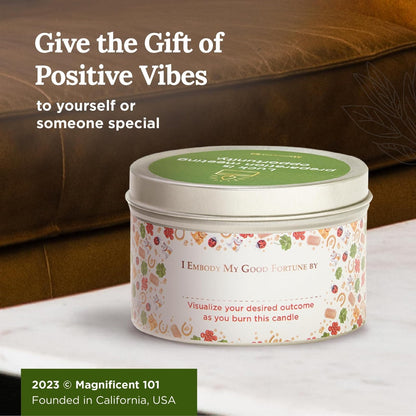 Magnificent 101 Good Vibes Manifestation Candle – 6 oz Soy Tin, Sage & Sandalwood