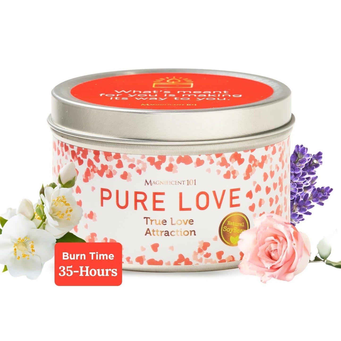 Magnificent 101 Pure Love Aromatherapy Tin Candle - 6 oz, 35 Hour Burn, All Natural Soy Wax