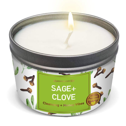 MAGNIFICENT 101 Sage & Clove Aromatherapy Candle - 6 oz Soy Wax, 35-Hour Burn Time