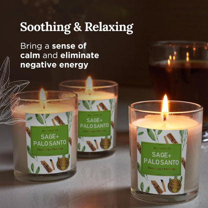 Magnificent 101 Sage & Palo Santo Candle Set – 3-Pack, 3.5 oz, 42h Burn