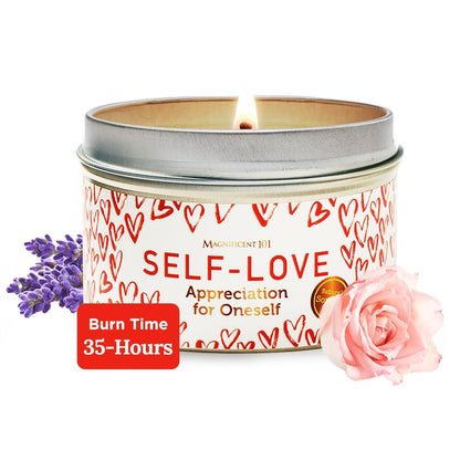 Magnificent 101 Self-Love Aromatherapy Tin Candle – 6 oz, 35-Hour Burn, All-Natural Soy Wax with Sage Rose Lavender