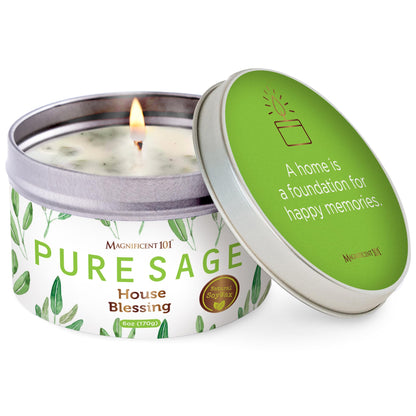 Magnificent 101 Pure Sage Smudge Candle – 6 oz, 35-Hour Burn, Natural