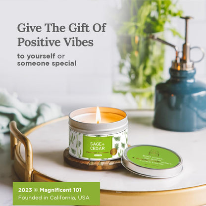 Magnificent 101 Sage + Cedar Smudge Candle - 6oz Soy, 35h Burn