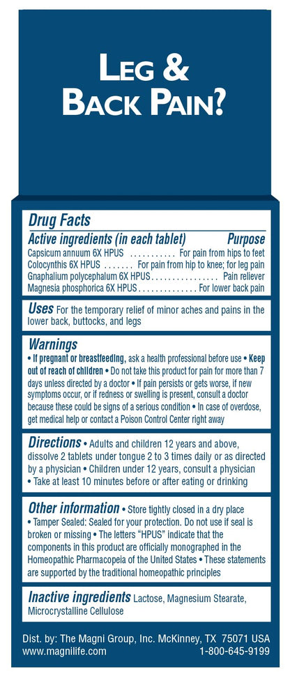 MagniLife Leg & Back Pain Relief — Fast-Acting, Natural Relief (125 Quick-Dissolve Tablets)