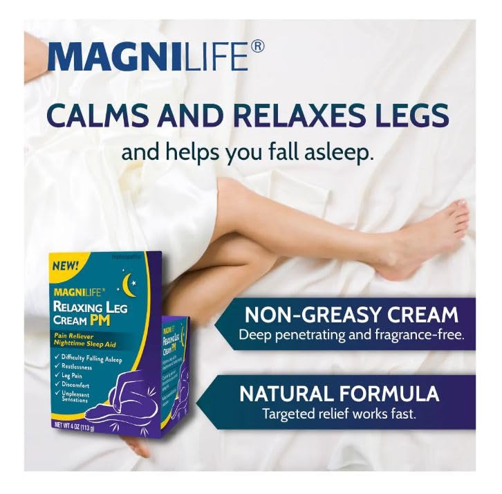 MagniLife Relaxing Leg Cream PM – Restless Legs Relief with Lavender & Magnesium (2 Pack, 4oz Jars)