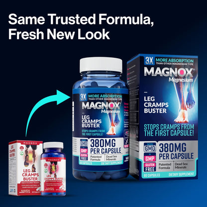 MAGNOX Leg Cramps Buster – 380mg Magnesium for Night-time Leg Cramps (60 Caps)