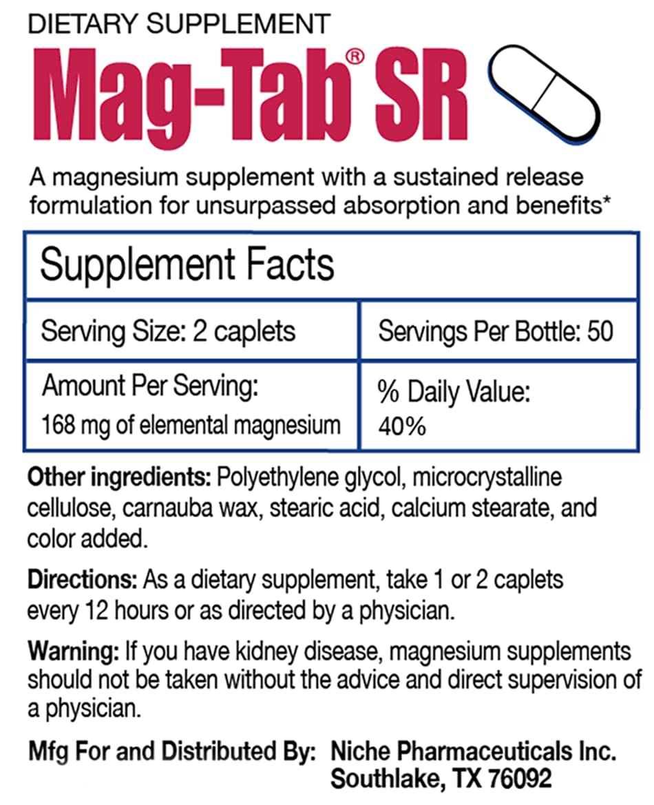 MAG-TAB SR Extended Release Magnesium Lactate – 100 Count