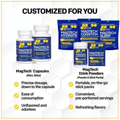 MagTech Magnesium Sleep Powder - Melatonin-Free Sleep Aid (14 Servings) | Magtein L-Threonate, Glycinate & Taurate