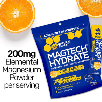 MagTech Hydrate: Sugar-Free Magnesium Hydration Powder (200 mg Mg) – 14 Servings